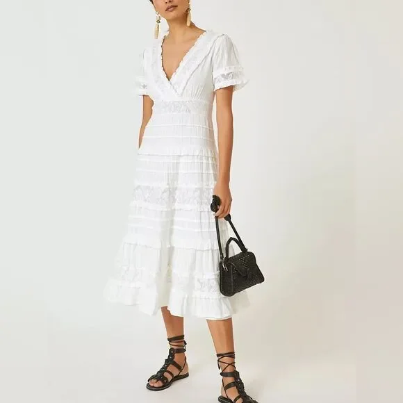 Love the Label White Ruffle Midi Dress Small - Picture 1 of 5